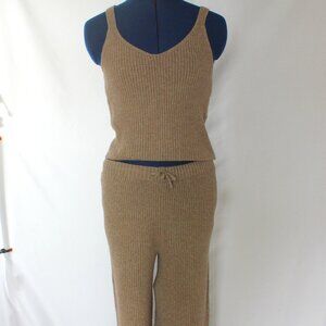 Sincerely Jules Womens Tan 2 Pc Knit Wide Leg Pants & Tank Crochet Outfit Size S